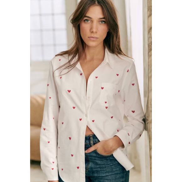 Sezane | Tops | Sezane Tomboy Shirt Embroidered Hearts Size